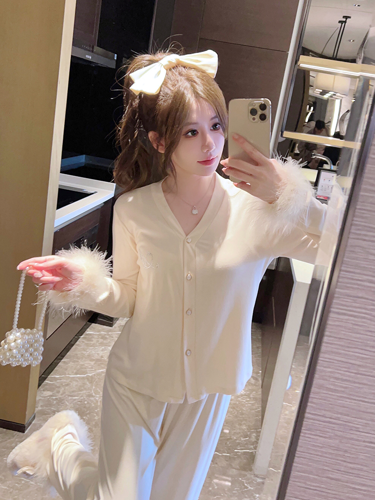 French-Style Women's Three-Piece Pajama Set, Long Sleeve Modal, Sweet & Sexy Padded Camisole, Spring & Autumn Loungewear French-Style Women's Three-Piece Pajama Set, Long Sleeve Modal, Sweet & Sexy Padded Camisole, Spring & Autumn Loungewear