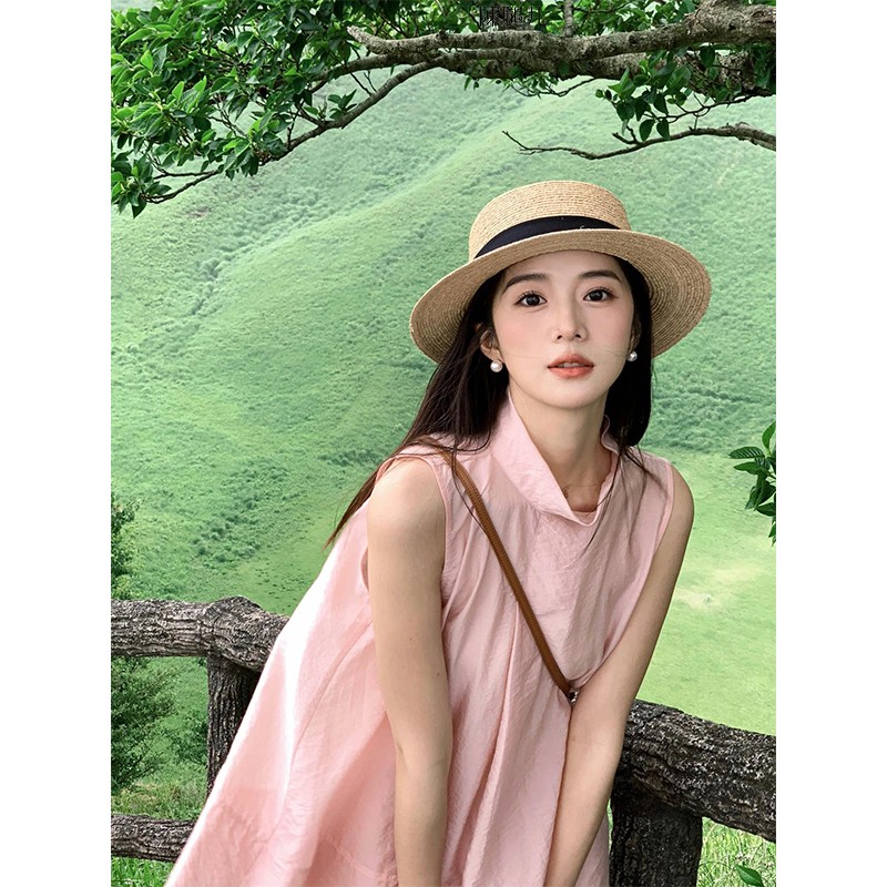 French Vintage Half-High Neck Sleeveless Dress for Women - Summer Chic Long Skirt with Elegant Design, Perfect for 90s & Y2K Styles French Vintage Half-High Neck Sleeveless Dress for Women - Summer Chic Long Skirt with Elegant Design, Perfect for 90s & Y2K Styles