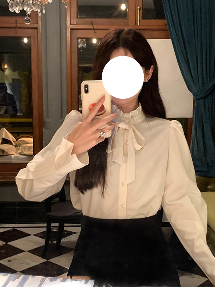 French Vintage Long Sleeve Bow Tie Shirt for Women - Stylish Unique Top for Early Spring Fashion French Vintage Long Sleeve Bow Tie Shirt for Women - Stylish Unique Top for Early Spring Fashion