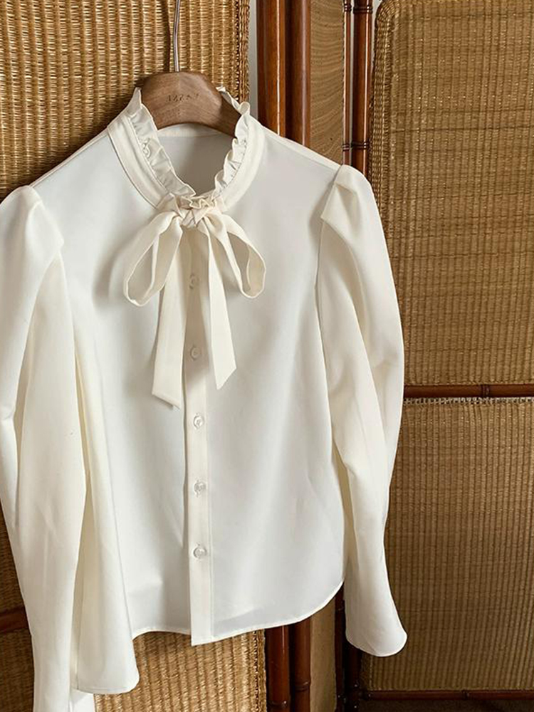 French Vintage Long Sleeve Bow Tie Shirt for Women - Stylish Unique Top for Early Spring Fashion French Vintage Long Sleeve Bow Tie Shirt for Women - Stylish Unique Top for Early Spring Fashion