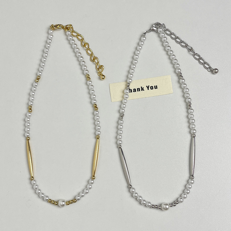 French Vintage Metal Bamboo Joint Pearl Necklace for Women - High-End Layered Clavicle Chain for Autumn/Winter 2025 French Vintage Metal Bamboo Joint Pearl Necklace for Women - High-End Layered Clavicle Chain for Autumn/Winter 2025