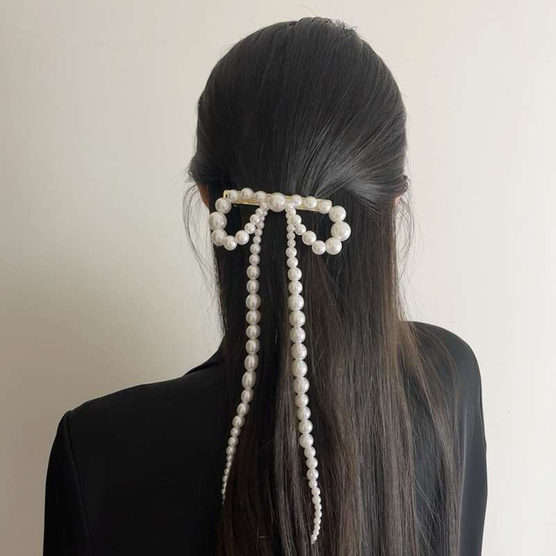 French Vintage Pearl Bow Hair Clip with Tassels - Exquisite Side Clip Hair Accessory for Elegant Hairstyles French Vintage Pearl Bow Hair Clip with Tassels - Exquisite Side Clip Hair Accessory for Elegant Hairstyles