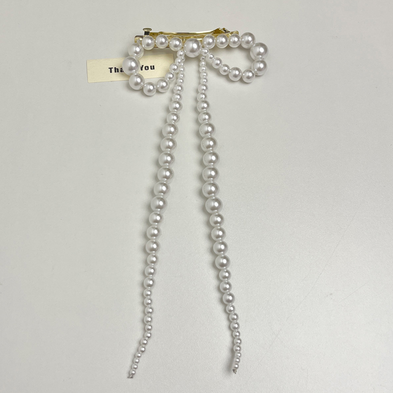 French Vintage Pearl Bow Hair Clip with Tassels - Exquisite Side Clip Hair Accessory for Elegant Hairstyles