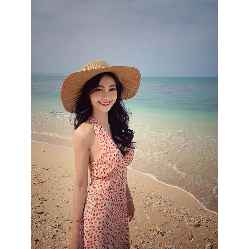 French Vintage Printed V-Neck Backless Halter Dress for Women, Slim Fit Long Dress - Y2K Inspired Fashion French Vintage Printed V-Neck Backless Halter Dress for Women, Slim Fit Long Dress - Y2K Inspired Fashion