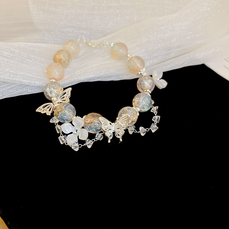 Fresh Floral Butterfly Glass Bead Bracelet - Chic 2025 Versatile Accessory for a High-End Look