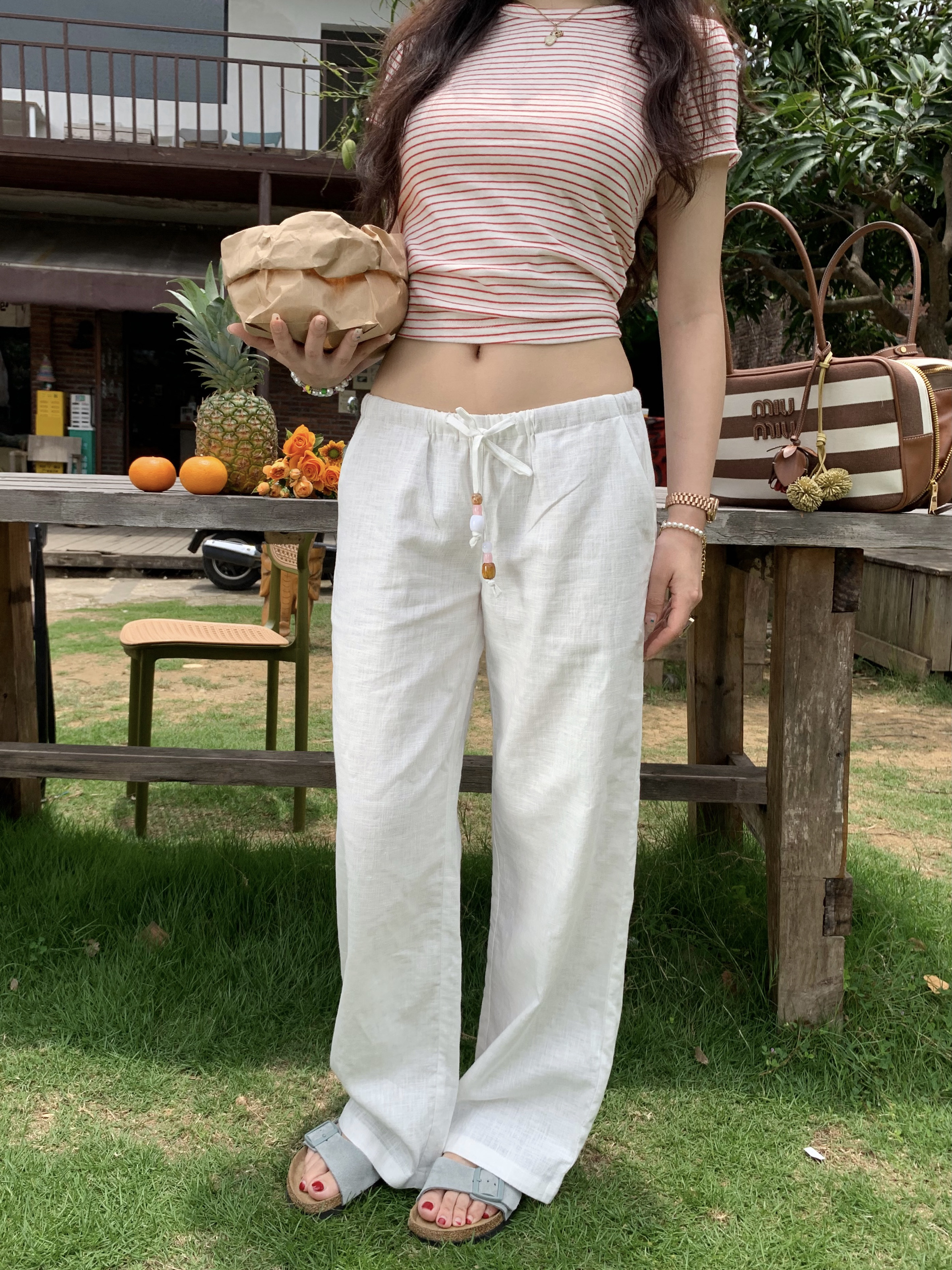 Gemstone Linen Pants for Summer - Lightweight, Comfortable, Available in 3 Colors, Perfect for Y2K and Casual Chic Styles