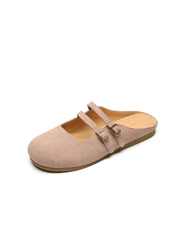 Genuine Leather Round Toe Half Slippers for Women - French Boken Style, Spring/Summer 2025 Fashion, Comfortable Flat Shoes Genuine Leather Round Toe Half Slippers for Women - French Boken Style, Spring/Summer 2025 Fashion, Comfortable Flat Shoes