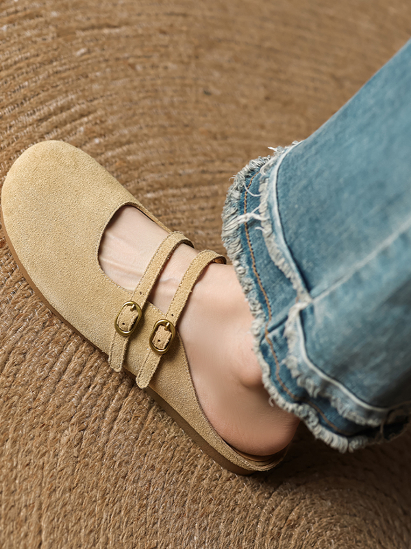 Genuine Leather Round Toe Half Slippers for Women - French Boken Style, Spring/Summer 2025 Fashion, Comfortable Flat Shoes Genuine Leather Round Toe Half Slippers for Women - French Boken Style, Spring/Summer 2025 Fashion, Comfortable Flat Shoes