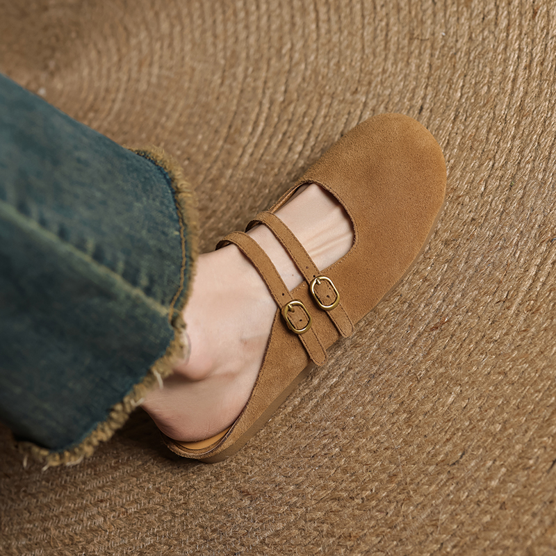 Genuine Leather Round Toe Half Slippers for Women - French Boken Style, Spring/Summer 2025 Fashion, Comfortable Flat Shoes Genuine Leather Round Toe Half Slippers for Women - French Boken Style, Spring/Summer 2025 Fashion, Comfortable Flat Shoes