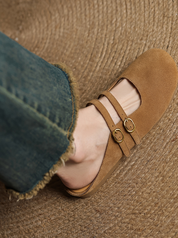 Genuine Leather Round Toe Half Slippers for Women - French Boken Style, Spring/Summer 2025 Fashion, Comfortable Flat Shoes Genuine Leather Round Toe Half Slippers for Women - French Boken Style, Spring/Summer 2025 Fashion, Comfortable Flat Shoes