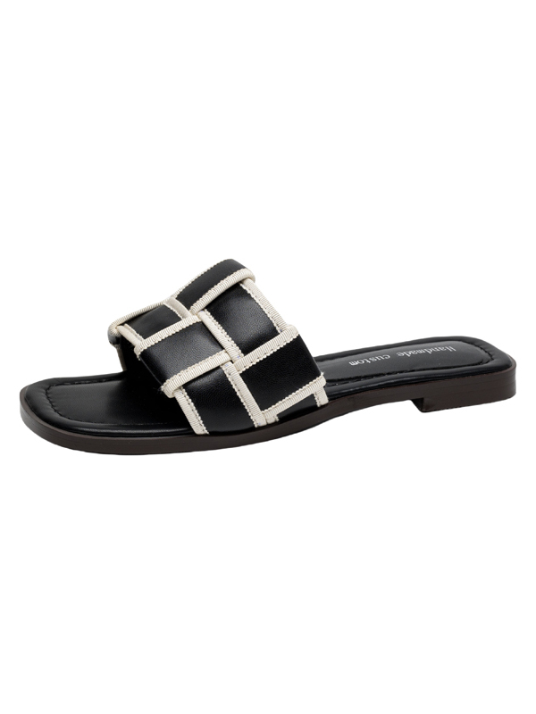 Genuine Leather Woven Slide Sandals for Women, Casual Flat Beach Shoes in French Style, Sizes 41-43, Perfect for Summer Outings Genuine Leather Woven Slide Sandals for Women, Casual Flat Beach Shoes in French Style, Sizes 41-43, Perfect for Summer Outings