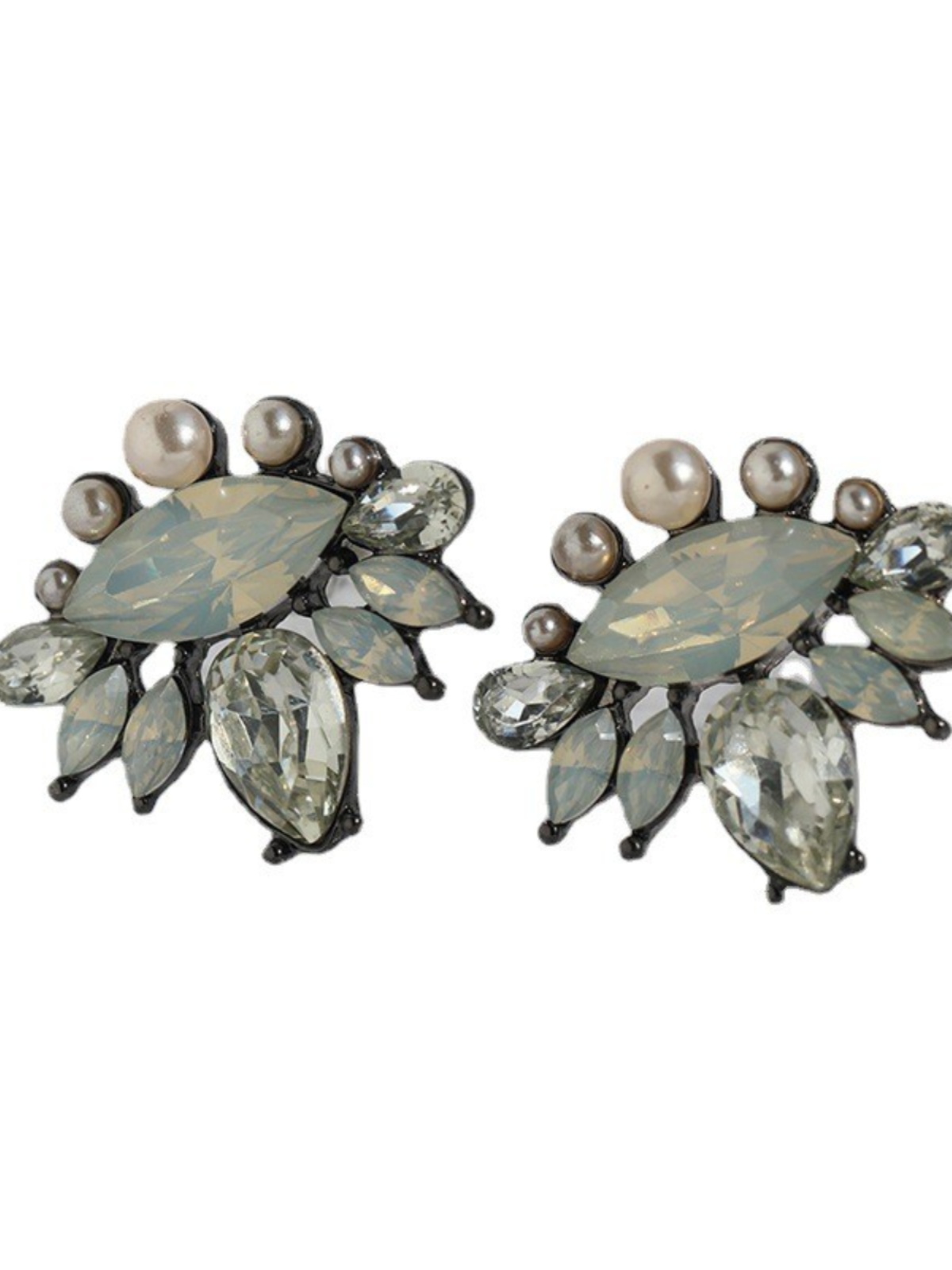 Geometric Diamond-Studded Ear Studs with Marquise Gemstones - Trendy Hollow Design Fashion Earrings