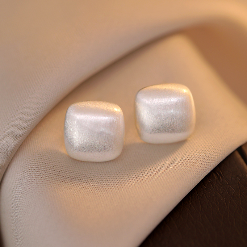 Geometric Square Brushed Silver Matte Earrings for Women - Versatile Minimalist Style Fashion Accessories