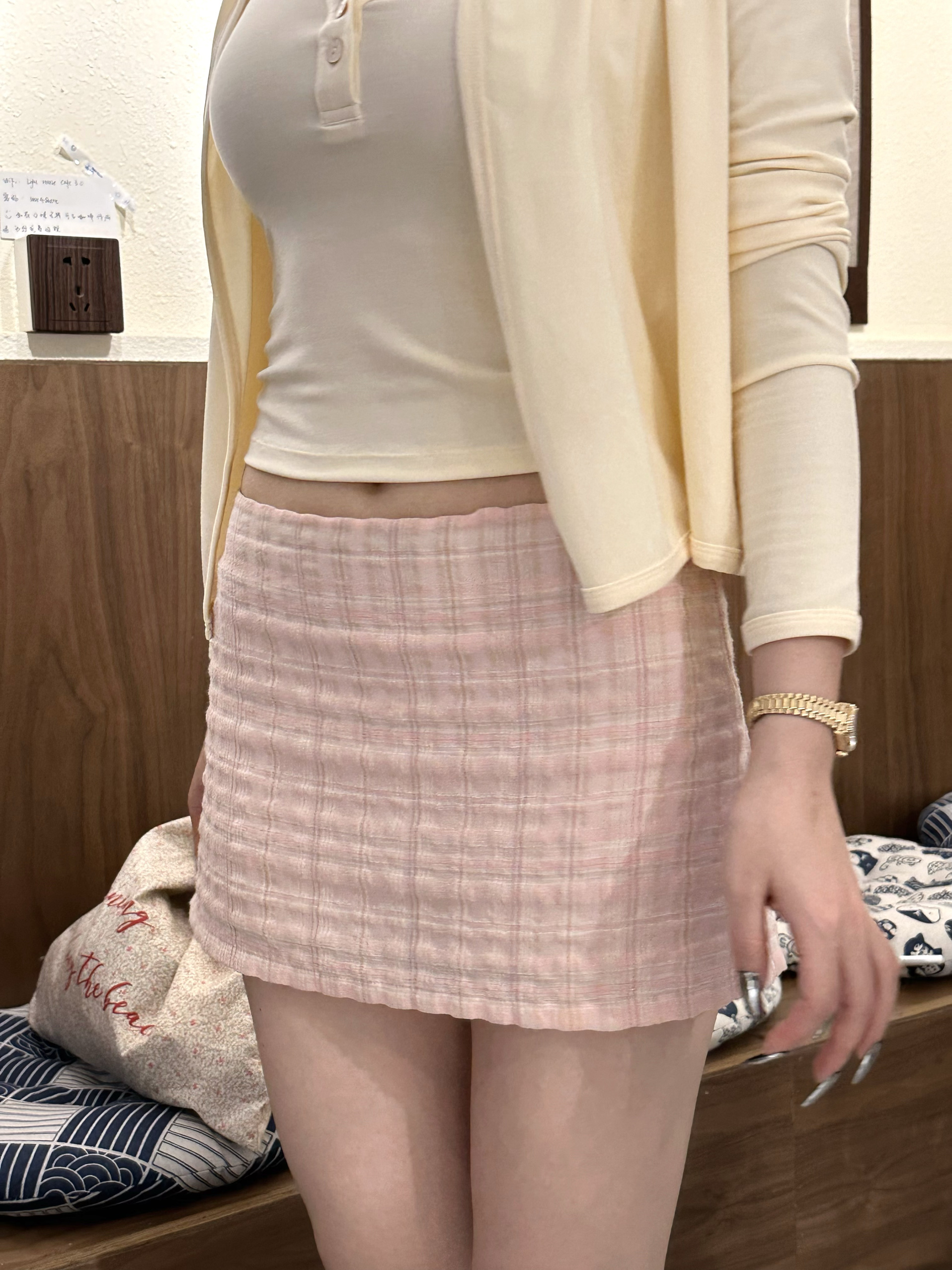 Girlish Feelings 100% Cotton Pink Check A-Line Skirt with Built-In Shorts | Bubble Wrinkled Design, Perfect for 90s Y2K Style Girlish Feelings 100% Cotton Pink Check A-Line Skirt with Built-In Shorts | Bubble Wrinkled Design, Perfect for 90s Y2K Style