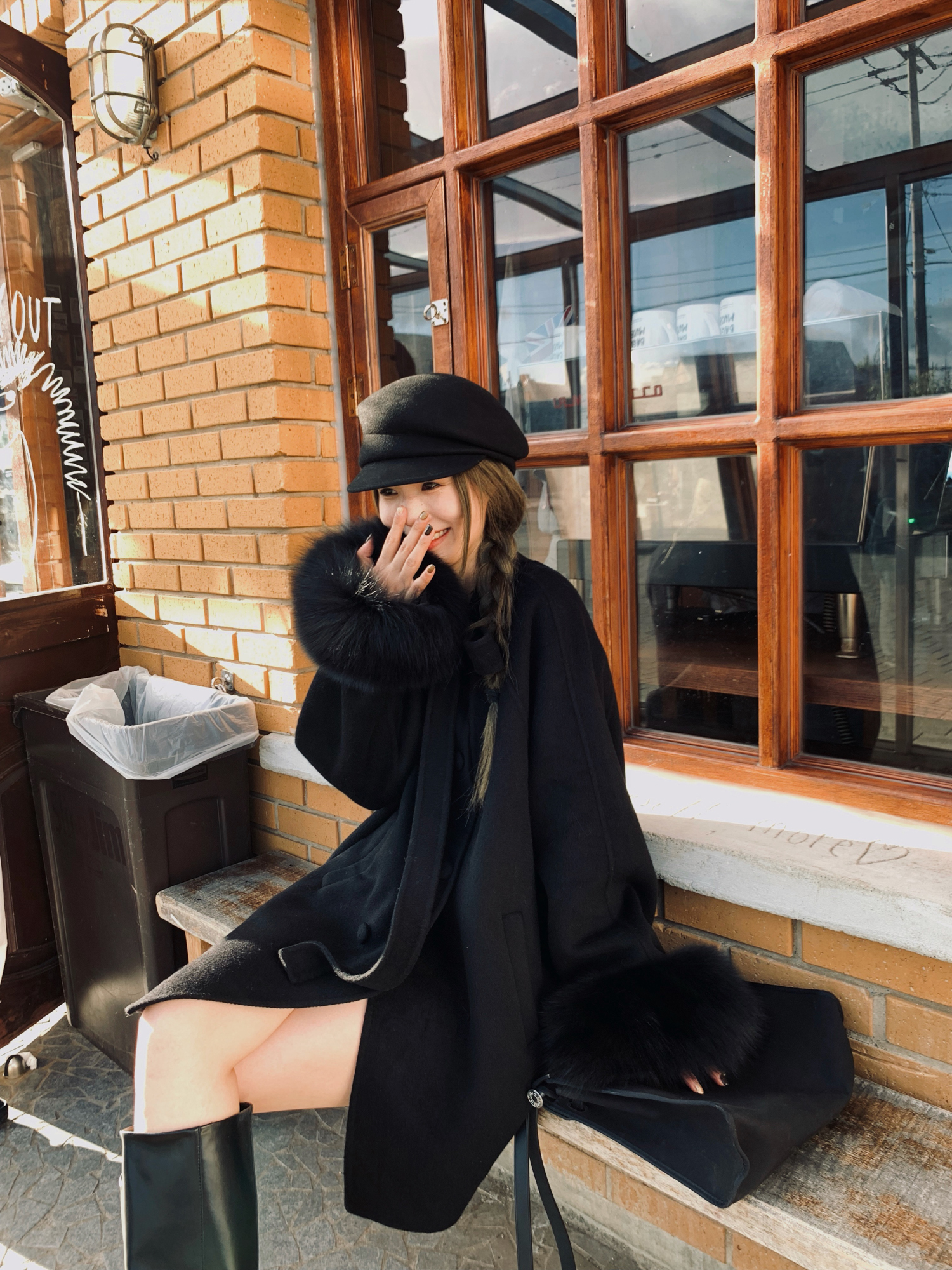 Girls' Woolen Coat with Real Fox Fur Sleeves and Tied Bow Detail - Elegant Cloak for 90s Inspired Fashion Girls' Woolen Coat with Real Fox Fur Sleeves and Tied Bow Detail - Elegant Cloak for 90s Inspired Fashion