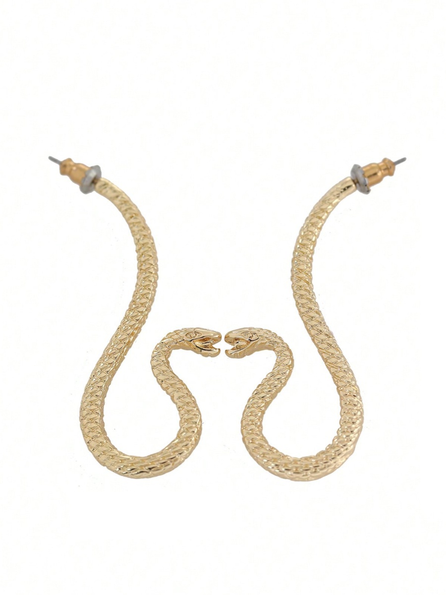 Gold 3D Snake-Shaped Earrings - Realistic Exaggerated Statement Jewelry for Parties and Outings, Bold Fashion Accessories Gold 3D Snake-Shaped Earrings - Realistic Exaggerated Statement Jewelry for Parties and Outings, Bold Fashion Accessories