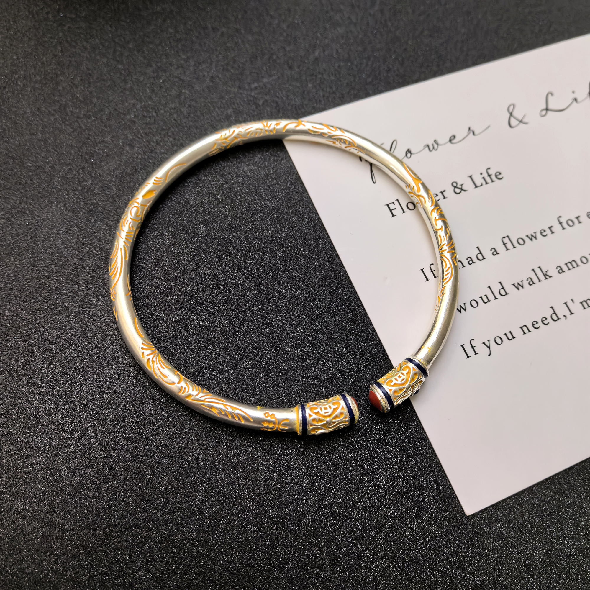 Gold-Plated Nezha Bracelet for Women, Open Design Ruyi Palace Style, Ethnic Bangle in Silver Color for Peace and Joy Gold-Plated Nezha Bracelet for Women, Open Design Ruyi Palace Style, Ethnic Bangle in Silver Color for Peace and Joy