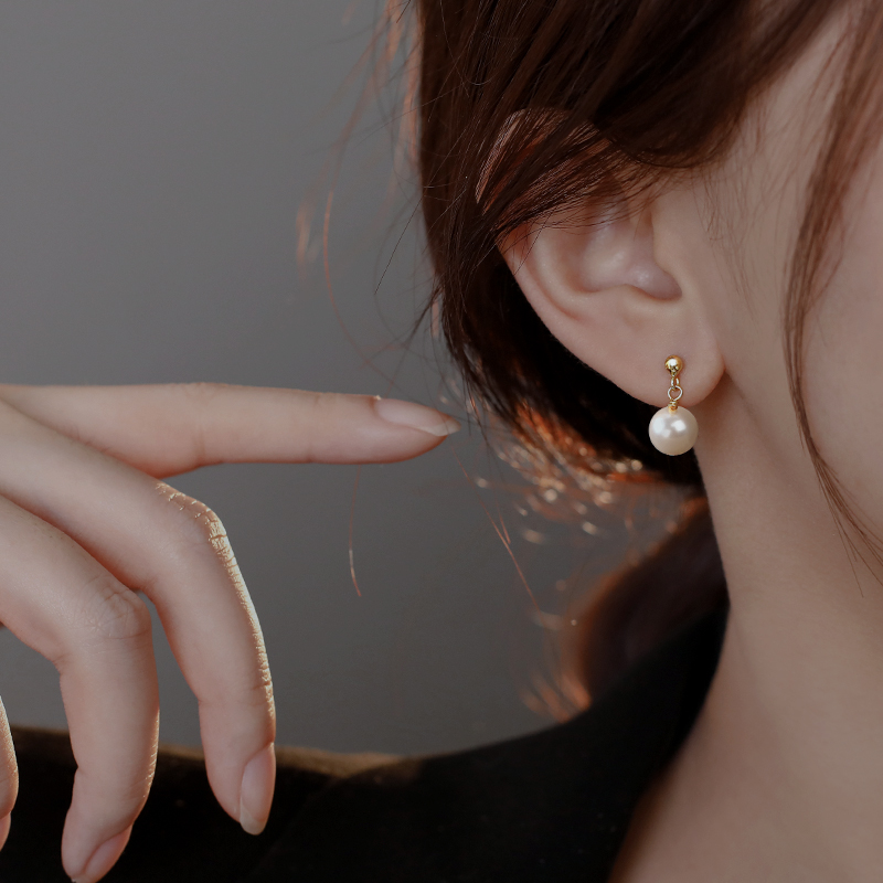 Gold Round Bead Needle Earrings for Women - High-End Fashion Accessories for a Sophisticated Look