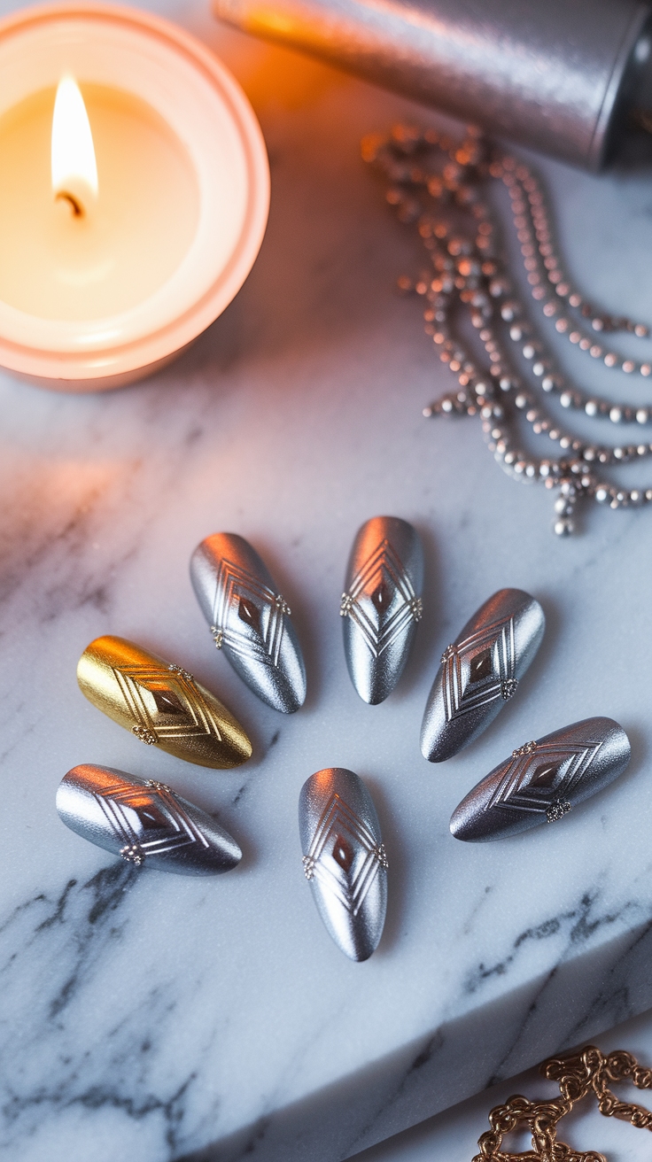 gold and silver nail designs