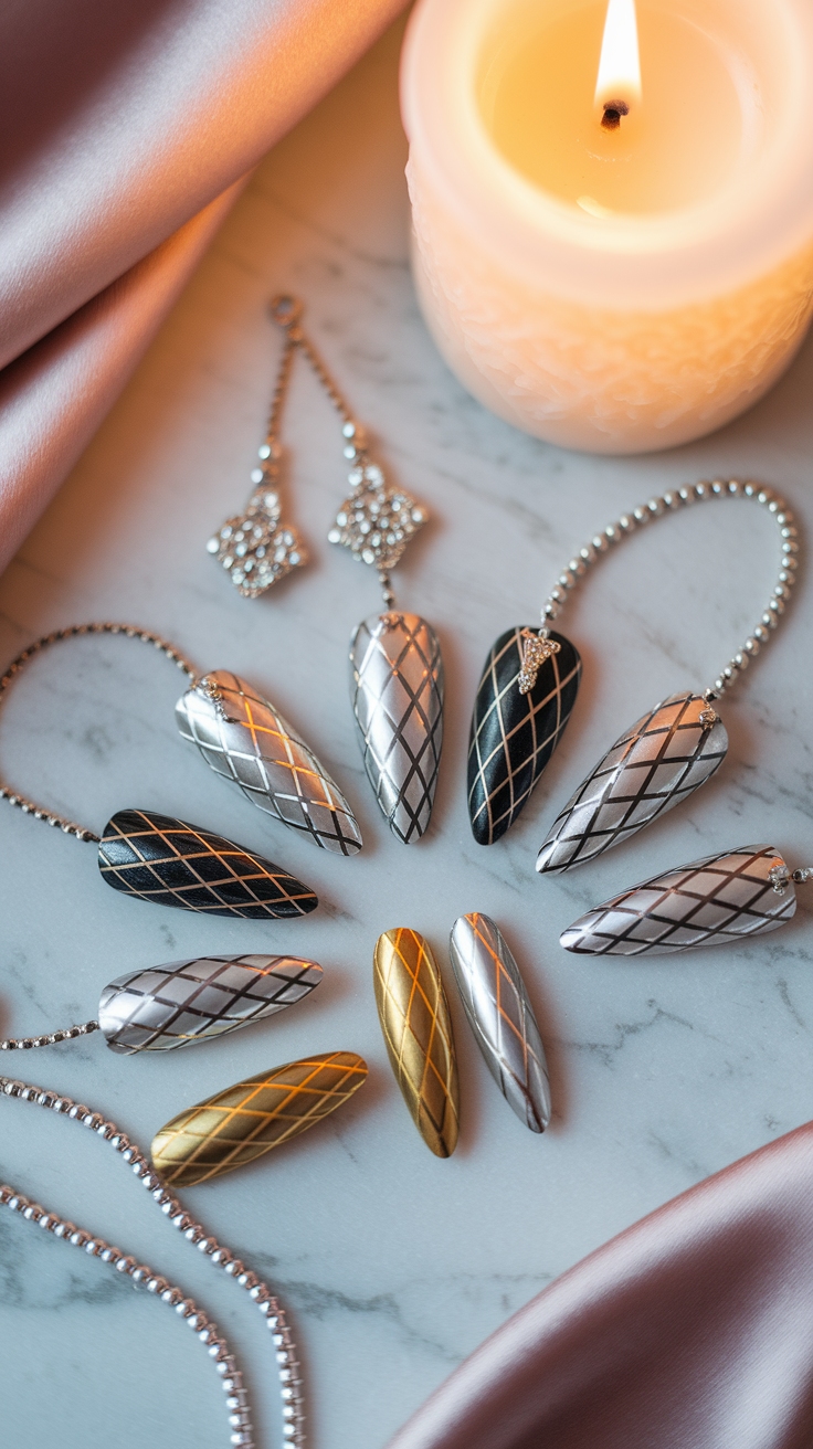 gold and silver nail designs outfit idea