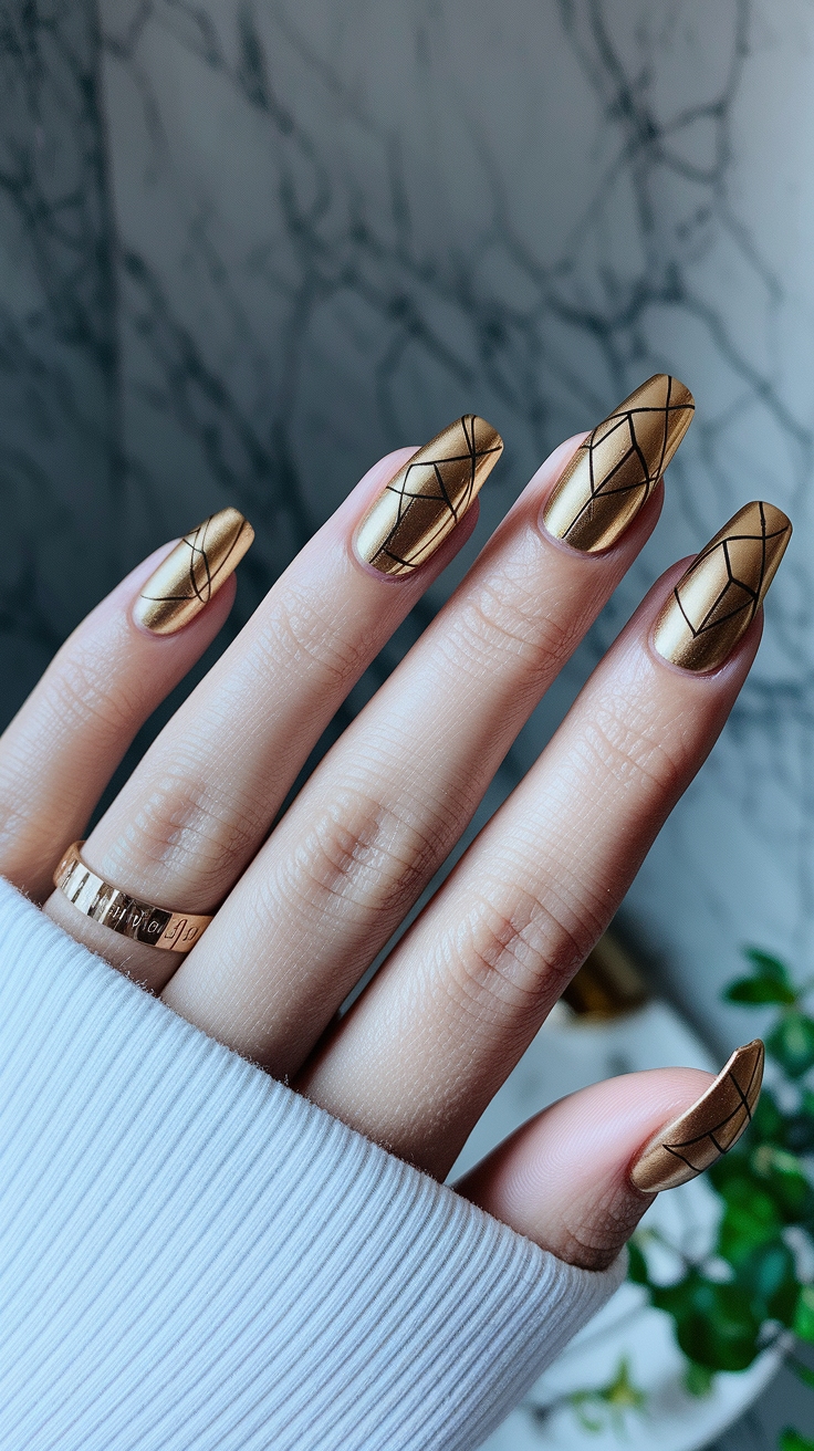 gold nail inspo acrylic