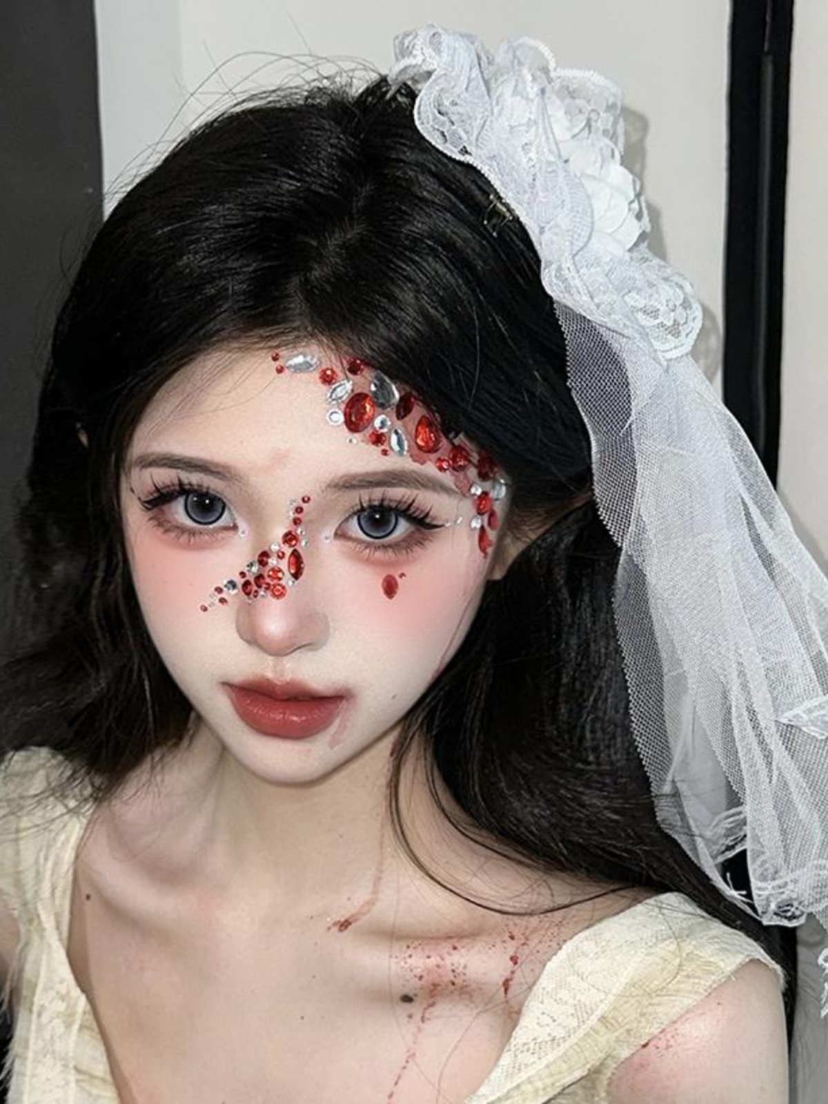 Gothic Lace Veil Hairpin and Eye Mask Set - Halloween Lolita Cosplay Accessories with Rose Bell Necklace for Girls Gothic Lace Veil Hairpin and Eye Mask Set - Halloween Lolita Cosplay Accessories with Rose Bell Necklace for Girls