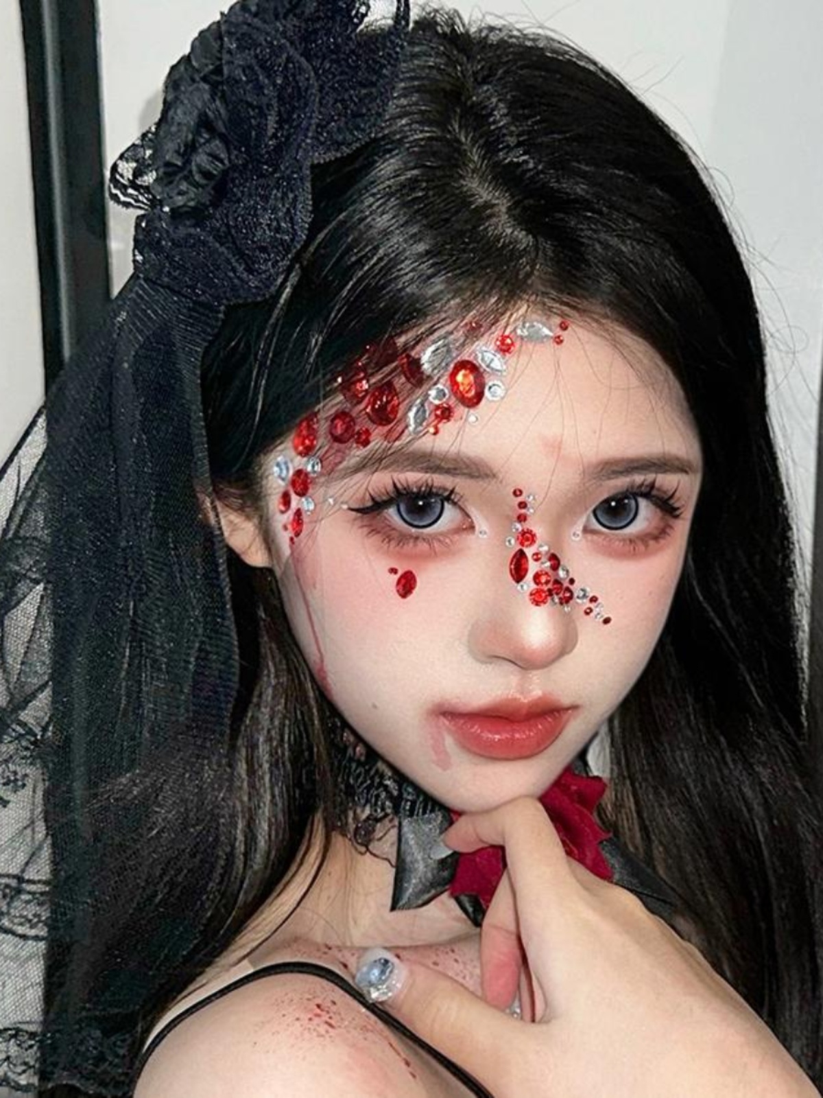 Gothic Lace Veil Hairpin and Eye Mask Set - Halloween Lolita Cosplay Accessories with Rose Bell Necklace for Girls Gothic Lace Veil Hairpin and Eye Mask Set - Halloween Lolita Cosplay Accessories with Rose Bell Necklace for Girls