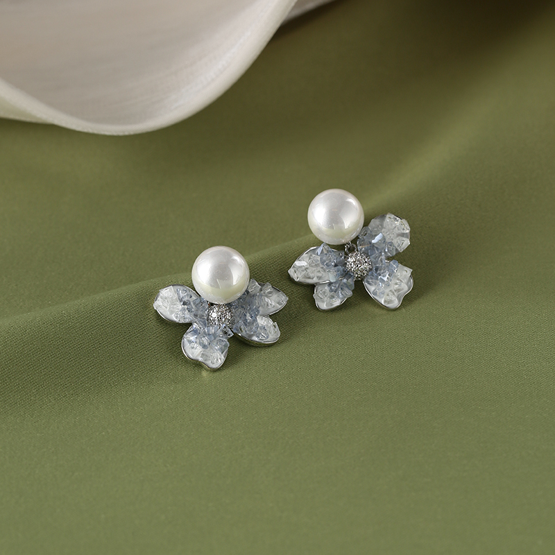 Gradient Blue Crystal Bow Pearl Earrings for Women - Elegant Spring Summer Ear Studs, Trendy Fashion Accessories 2025