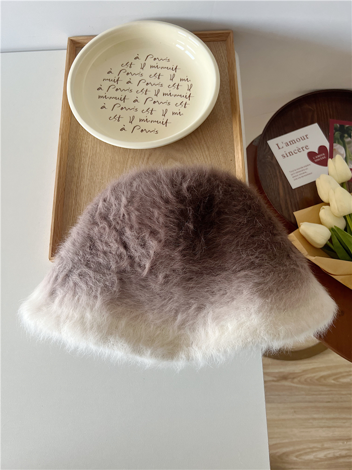 Gradient Color Rabbit Fur Bucket Hat for Women - Warm Versatile Fisherman Cap for Autumn and Winter, Trendy Ins-Style Fashion Gradient Color Rabbit Fur Bucket Hat for Women - Warm Versatile Fisherman Cap for Autumn and Winter, Trendy Ins-Style Fashion