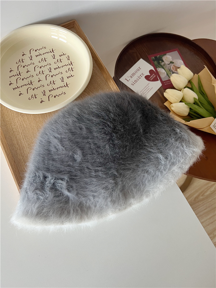 Gradient Color Rabbit Fur Bucket Hat for Women - Warm Versatile Fisherman Cap for Autumn and Winter, Trendy Ins-Style Fashion