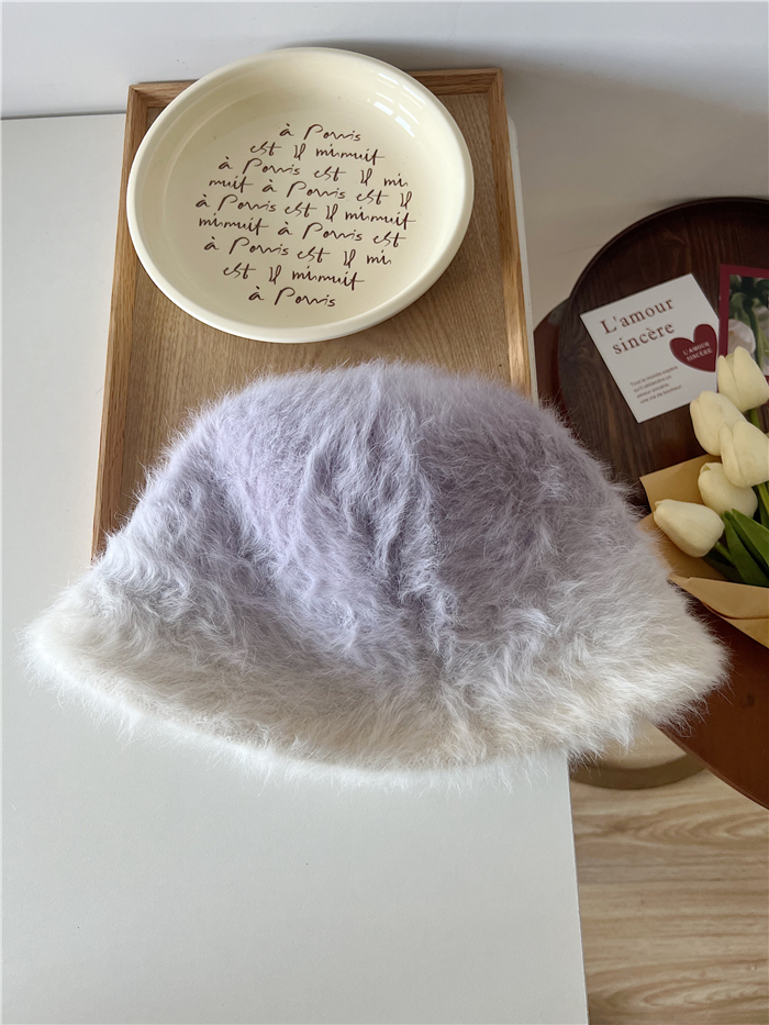 Gradient Color Rabbit Fur Bucket Hat for Women - Warm Versatile Fisherman Cap for Autumn and Winter, Trendy Ins-Style Fashion Gradient Color Rabbit Fur Bucket Hat for Women - Warm Versatile Fisherman Cap for Autumn and Winter, Trendy Ins-Style Fashion