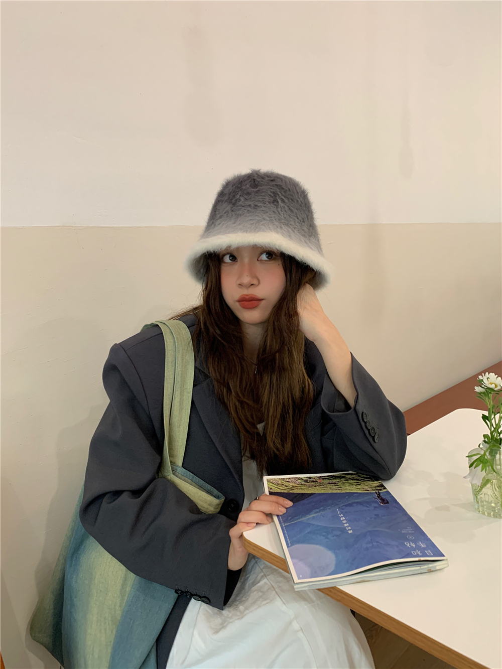 Gradient Color Rabbit Fur Bucket Hat for Women - Warm Versatile Fisherman Cap for Autumn and Winter, Trendy Ins-Style Fashion Gradient Color Rabbit Fur Bucket Hat for Women - Warm Versatile Fisherman Cap for Autumn and Winter, Trendy Ins-Style Fashion