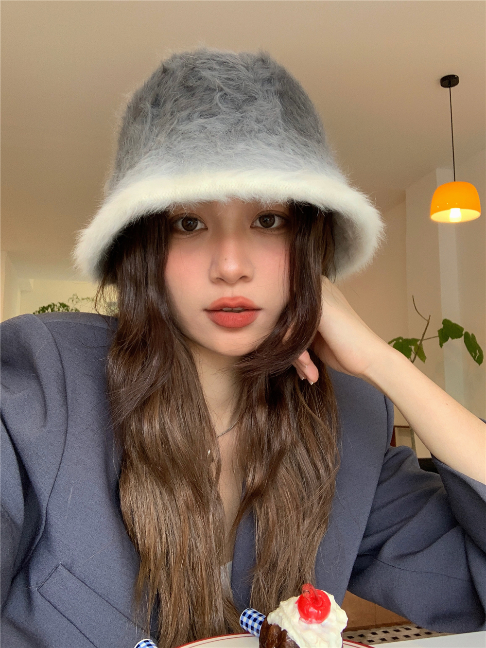 Gradient Color Rabbit Fur Bucket Hat for Women - Warm Versatile Fisherman Cap for Autumn and Winter, Trendy Ins-Style Fashion Gradient Color Rabbit Fur Bucket Hat for Women - Warm Versatile Fisherman Cap for Autumn and Winter, Trendy Ins-Style Fashion