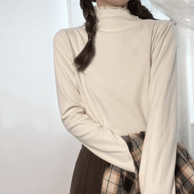 Gray Half-Turtleneck Base Layer with Cream White Long Sleeve Top - Cozy Layered Style, Perfect for Fall and Winter Fashion