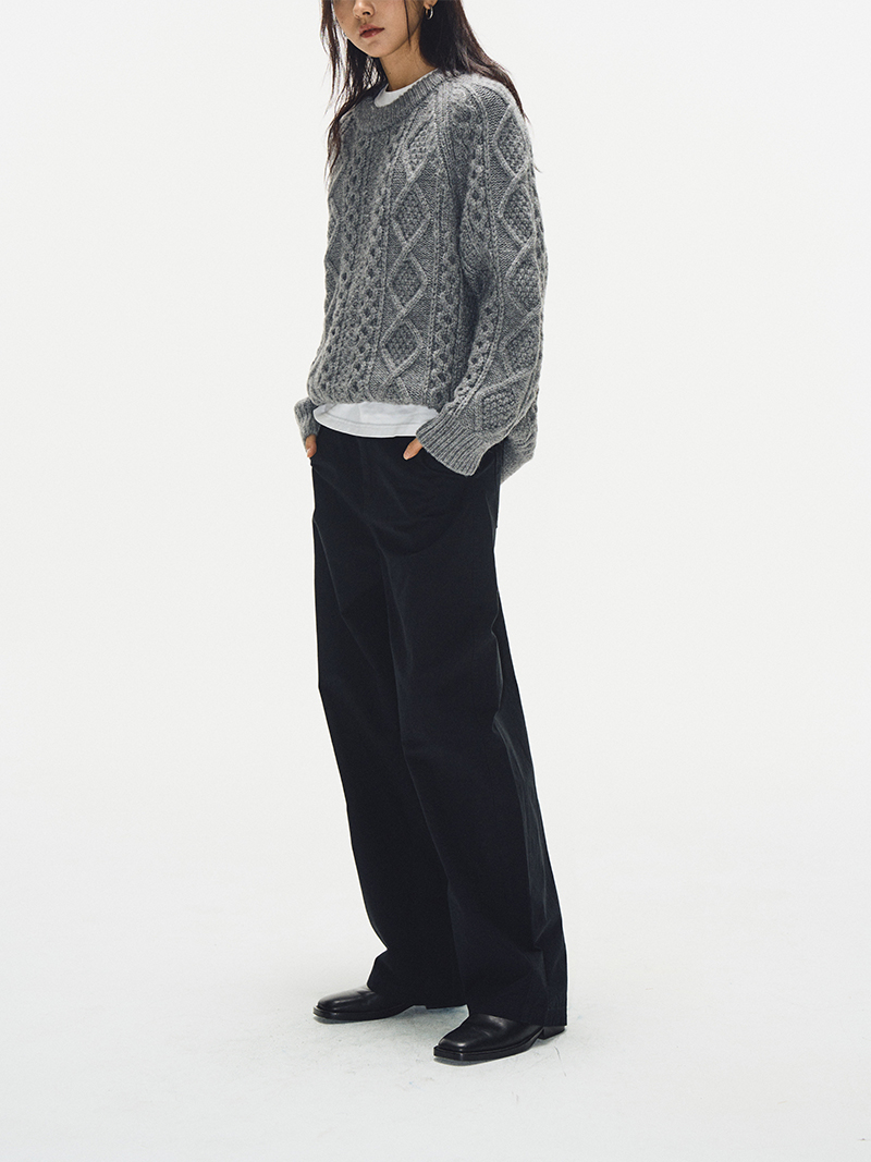 Gray Round Neck Cable Knit Sweater for Women - Loose Thick Knit Top in 2025 Autumn Winter Korean Style Fashion Gray Round Neck Cable Knit Sweater for Women - Loose Thick Knit Top in 2025 Autumn Winter Korean Style Fashion