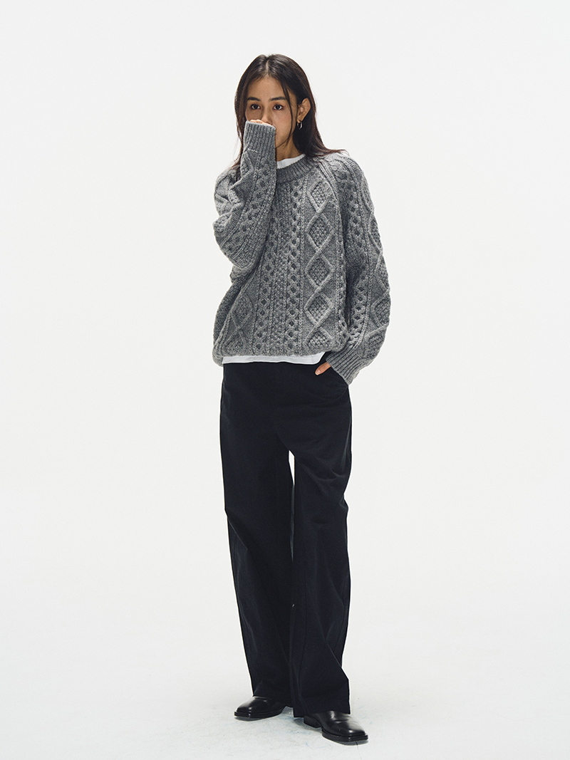 Gray Round Neck Cable Knit Sweater for Women - Loose Thick Knit Top in 2025 Autumn Winter Korean Style Fashion Gray Round Neck Cable Knit Sweater for Women - Loose Thick Knit Top in 2025 Autumn Winter Korean Style Fashion