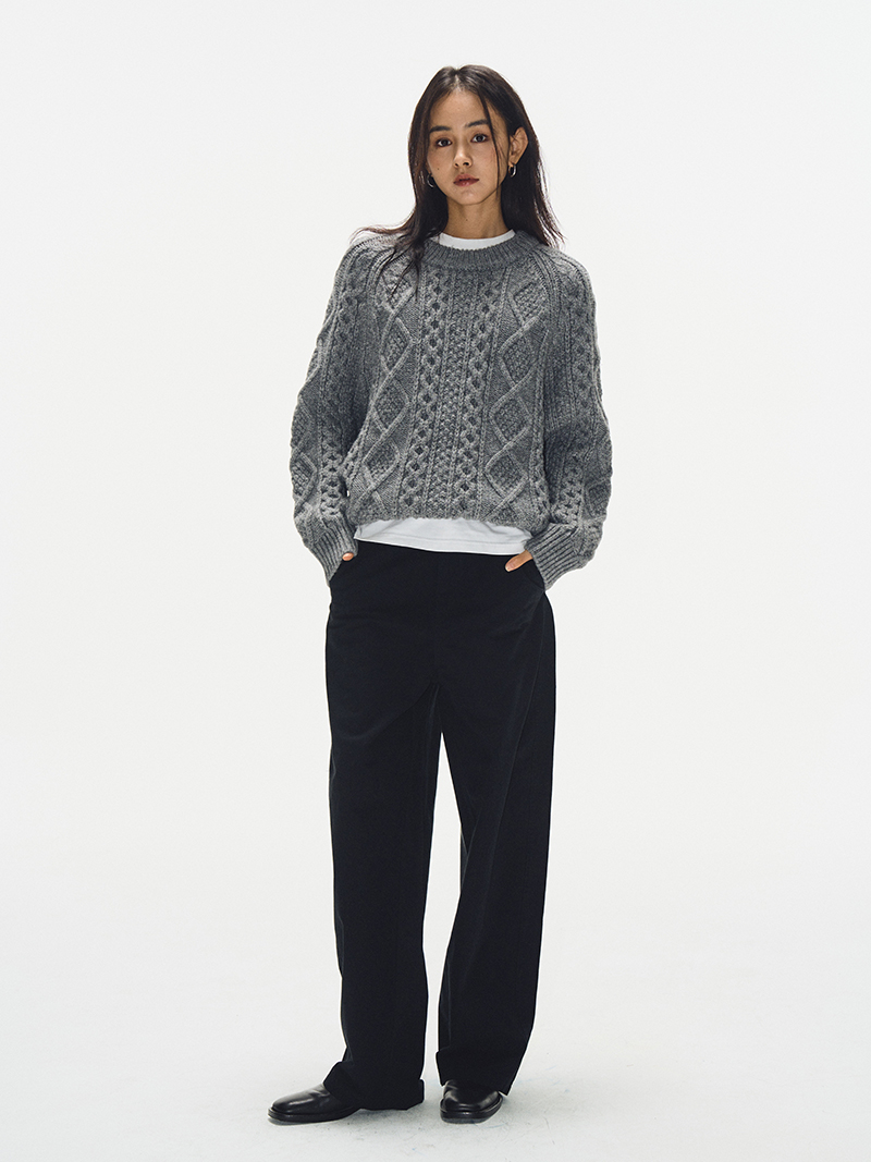 Gray Round Neck Cable Knit Sweater for Women - Loose Thick Knit Top in 2025 Autumn Winter Korean Style Fashion Gray Round Neck Cable Knit Sweater for Women - Loose Thick Knit Top in 2025 Autumn Winter Korean Style Fashion