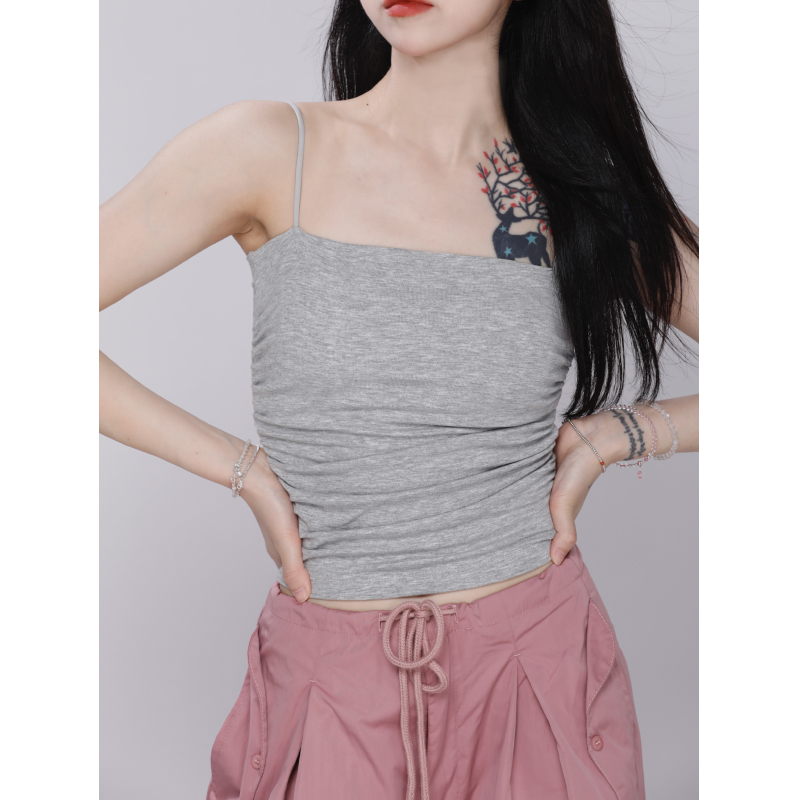 Gray Thin Strap Padded Camisole for Women - Versatile Layering Top for Jazz Dancing & Everyday Style Gray Thin Strap Padded Camisole for Women - Versatile Layering Top for Jazz Dancing & Everyday Style