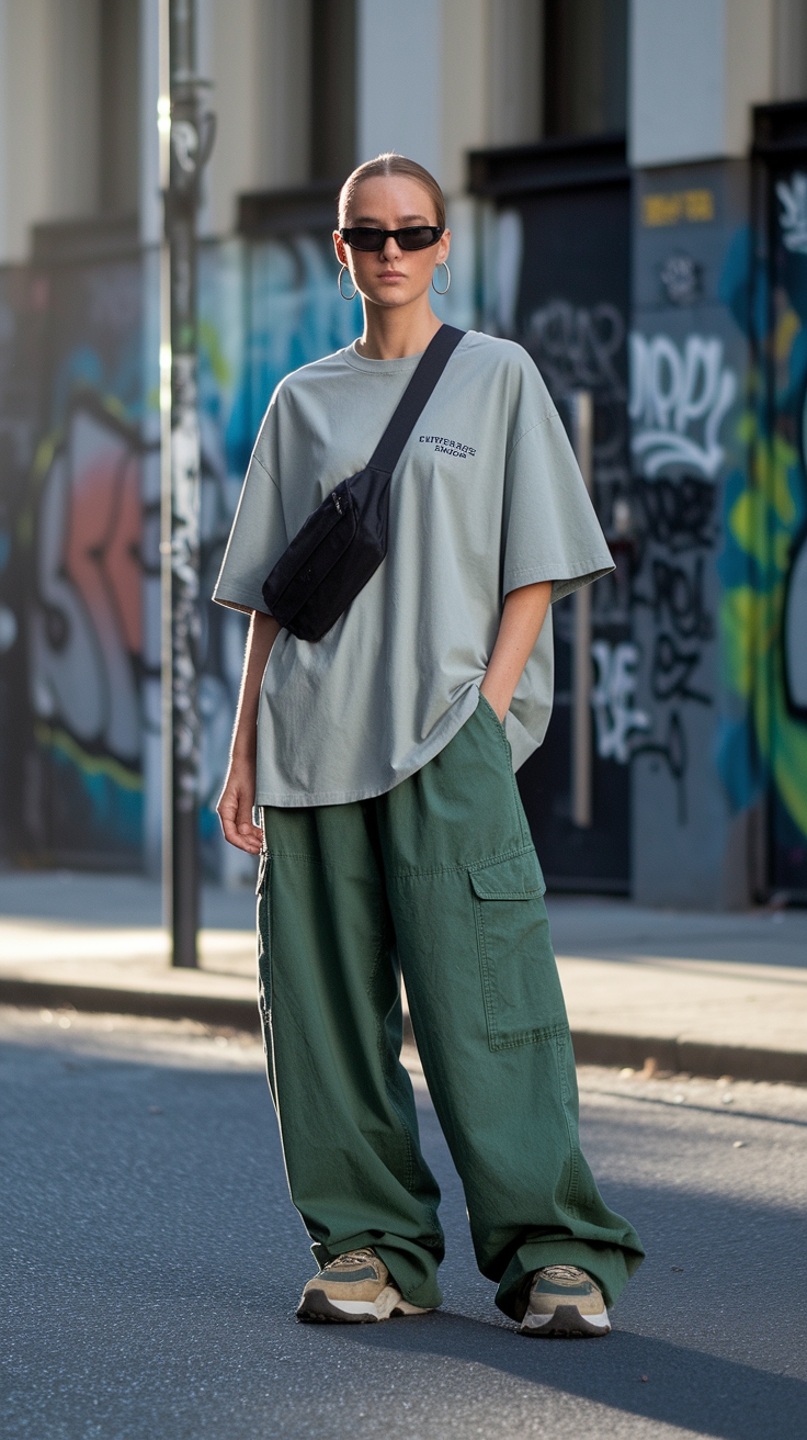 Green Baggy Cargo Pants Outfit for Effortless Chic outfit idea