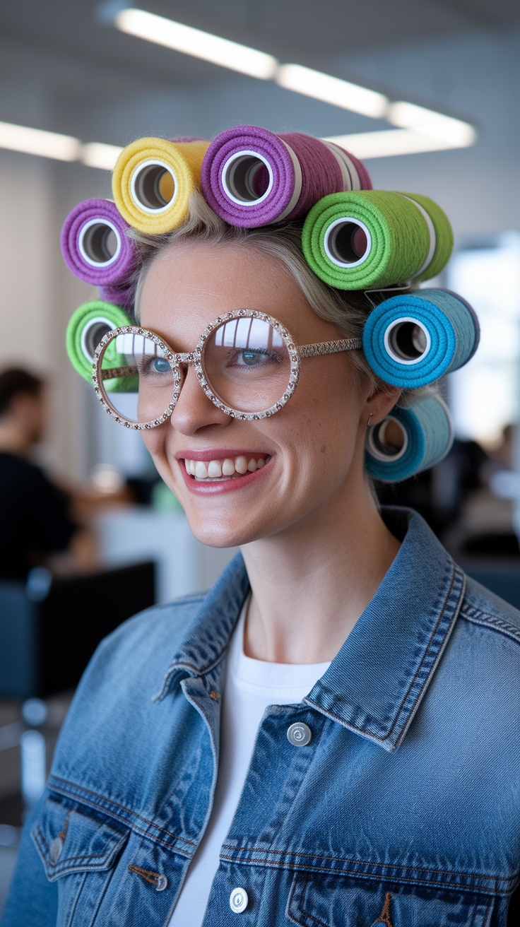 hair rollers short hair outfit idea