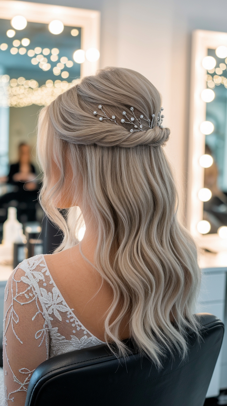 half up half down hair prom outfit idea