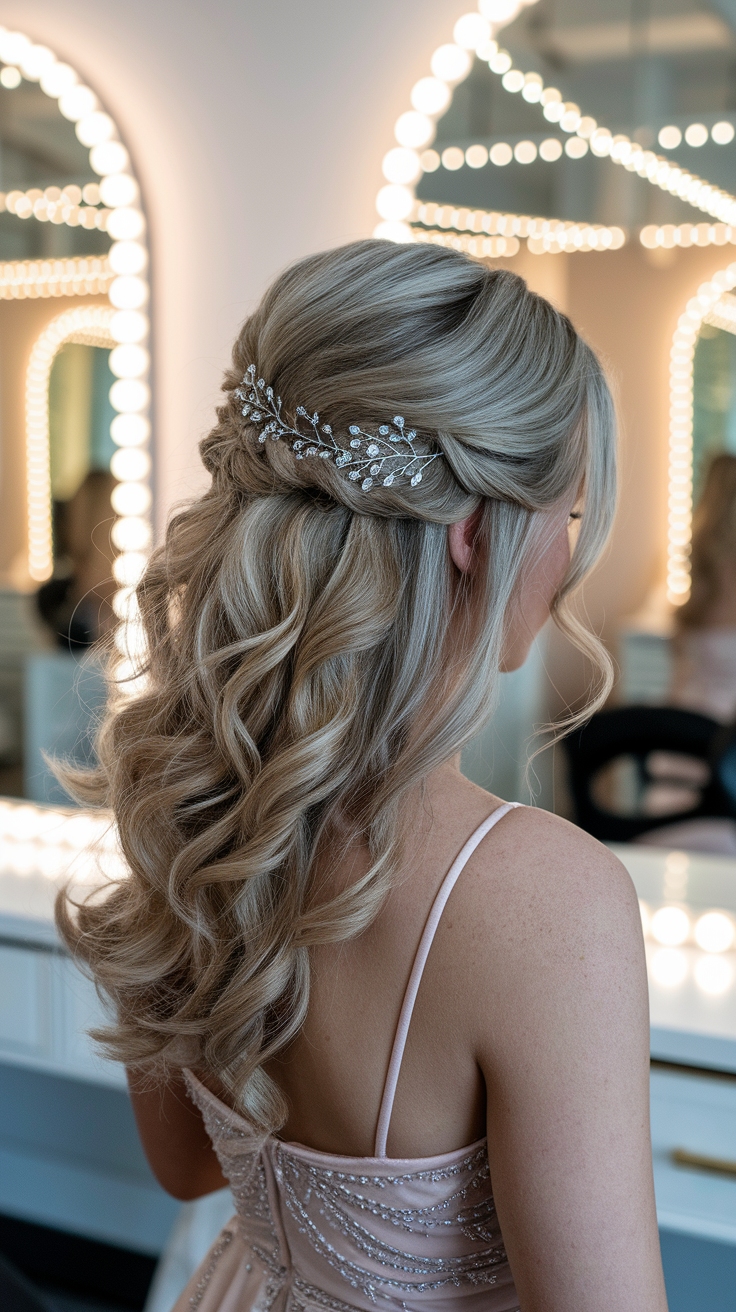 half up half down prom hair outfit idea