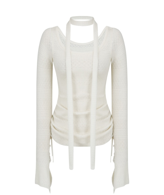 Halter Neck Knitted Shirt for Women - Diagonal Shoulder Design, Early Spring Style, Chic & Trendy Fashion Essential