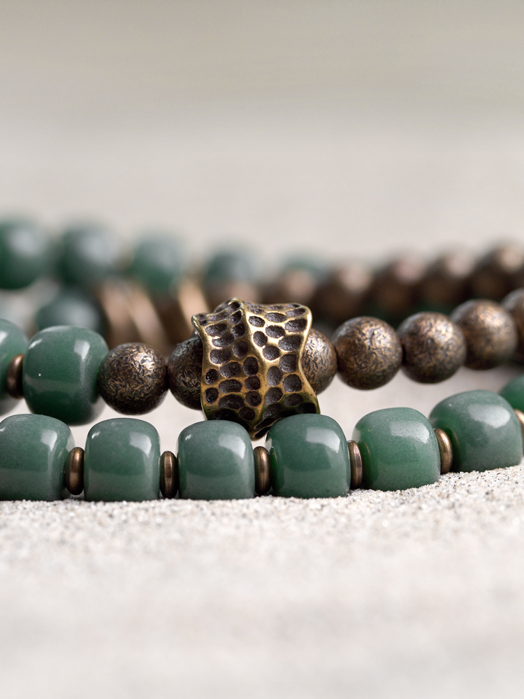 Handmade Antique Bronze Green Shadow Bodhi Root Double-Layer Bracelet for Men & Women - Retro Unisex Jewelry