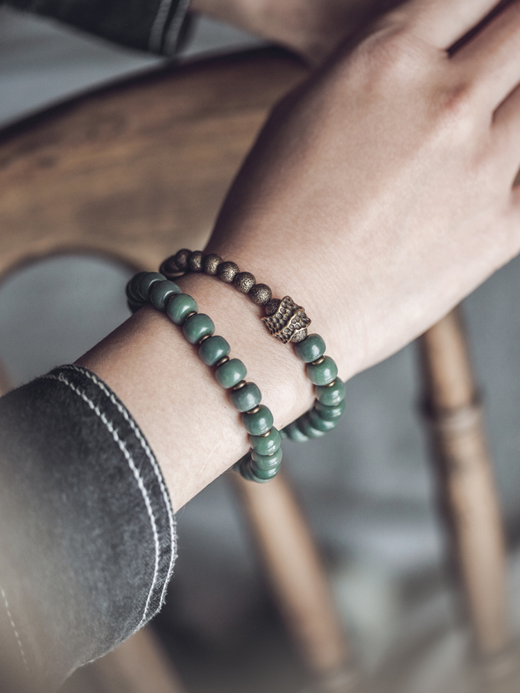 Handmade Antique Bronze Green Shadow Bodhi Root Double-Layer Bracelet for Men & Women - Retro Unisex Jewelry Handmade Antique Bronze Green Shadow Bodhi Root Double-Layer Bracelet for Men & Women - Retro Unisex Jewelry