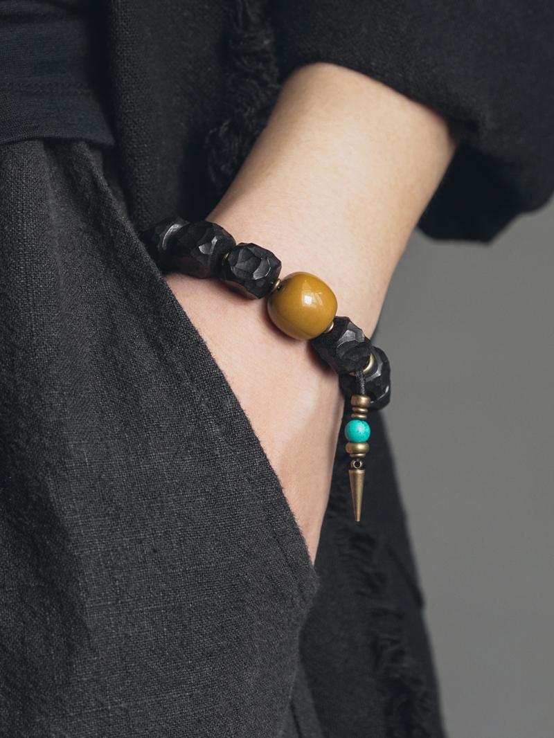 Handmade Black Sandalwood Bracelet for Men - Unique Meteorite Texture, Creative Cultural Accessories Handmade Black Sandalwood Bracelet for Men - Unique Meteorite Texture, Creative Cultural Accessories