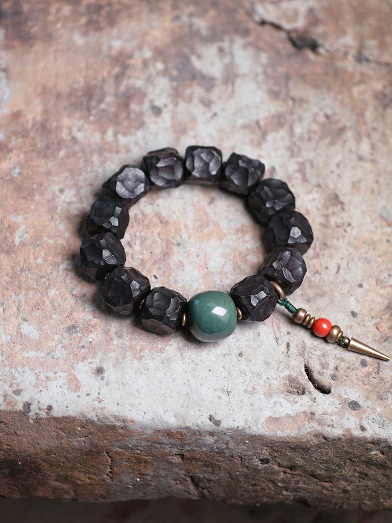 Handmade Black Sandalwood Bracelet for Men - Unique Meteorite Texture, Creative Cultural Accessories Handmade Black Sandalwood Bracelet for Men - Unique Meteorite Texture, Creative Cultural Accessories