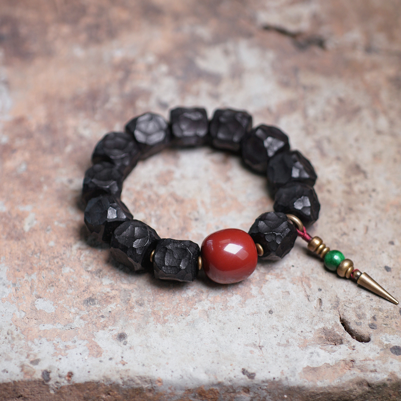 Handmade Black Sandalwood Bracelet for Men - Unique Meteorite Texture, Creative Cultural Accessories Handmade Black Sandalwood Bracelet for Men - Unique Meteorite Texture, Creative Cultural Accessories