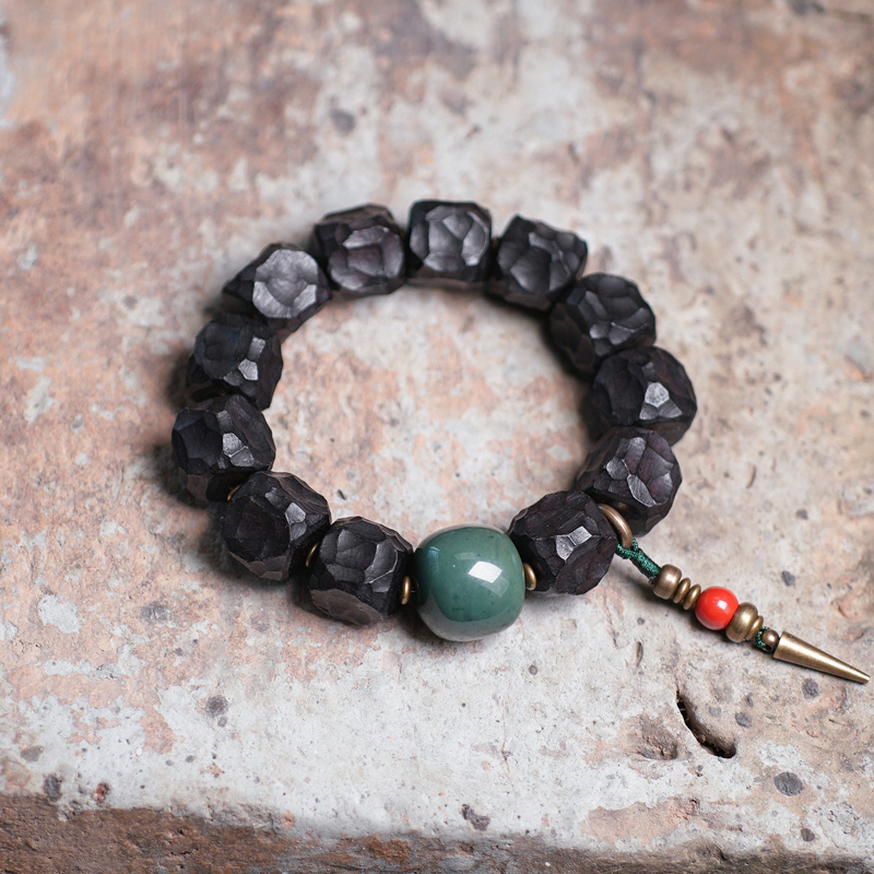 Handmade Black Sandalwood Bracelet for Men - Unique Meteorite Texture, Creative Cultural Accessories Handmade Black Sandalwood Bracelet for Men - Unique Meteorite Texture, Creative Cultural Accessories