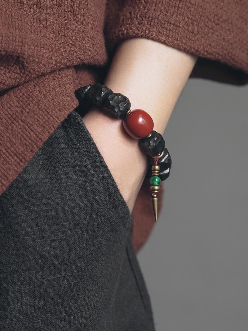 Handmade Black Sandalwood Bracelet for Men - Unique Meteorite Texture, Creative Cultural Accessories Handmade Black Sandalwood Bracelet for Men - Unique Meteorite Texture, Creative Cultural Accessories